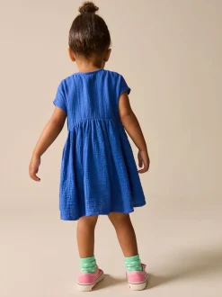 Next Bleu cobalt - Texture Manches courtes Robes (3mois-8ans) Clearance