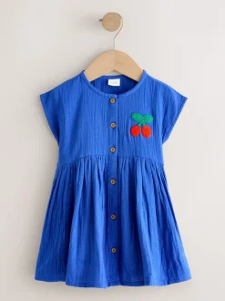 Next Bleu cobalt - Texture Manches courtes Robes (3mois-8ans) Clearance