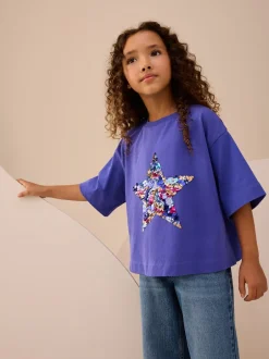 Next Bleu cobalt - T-shirt avec étoile à sequins (3-16ans) Hot