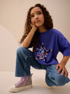 Next Bleu cobalt - T-shirt avec étoile à sequins (3-16ans) Hot