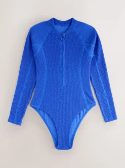 Next Bleu cobalt froissé - Maillot de bain rash à manches longues Discount