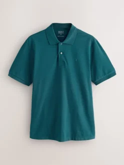 Next - Ajustement régulier - Polo Manches courtes Pique Bleu de sarcelle Sale