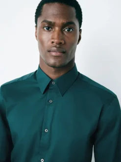 Next - Ajustement régulier - Chemise élégante texturée facile d’entretien à poignets simples Bleu de sarcelle Hot