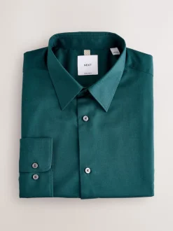 Next - Ajustement régulier - Chemise élégante texturée facile d’entretien à poignets simples Bleu de sarcelle Hot