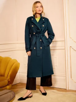 Love & Roses Bleu de sarcelle - Manteau enveloppant à col cheminée