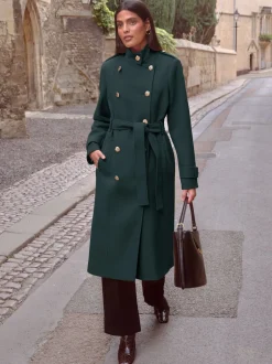 Love & Roses Bleu de sarcelle - Manteau enveloppant à col cheminée