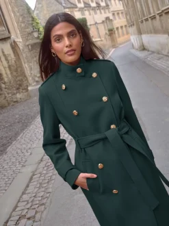 Love & Roses Bleu de sarcelle - Manteau enveloppant à col cheminée