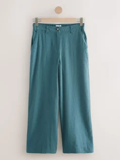 Next Bleu de sarcelle - Pantalons intelligents à jambe large en lin Blend Discount