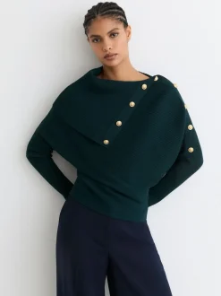 Reiss Bleu de sarcelle - Pull châle Lexi en maille côtelée à boutons Hot
