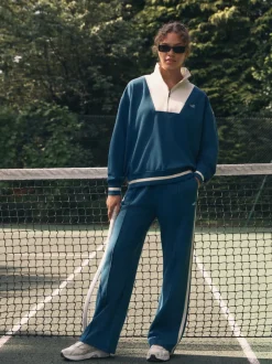 self. Bleu de sarcelle - Sweat à col zippé Outlet