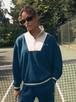 self. Bleu de sarcelle - Sweat à col zippé Outlet