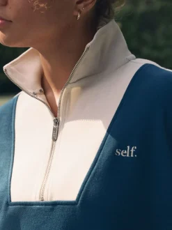 self. Bleu de sarcelle - Sweat à col zippé Outlet