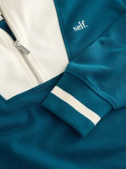 self. Bleu de sarcelle - Sweat à col zippé Outlet