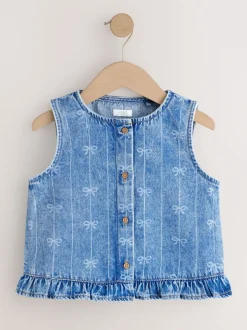 Next Bleu Denim - Gilet sans manches en Denim avec nœud (3-16ans) Discount