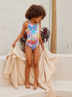 Next - Maillot de bain à double bretelle (3-16yrs) Bleu effet tourbillon Discount