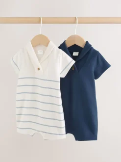 Next Bleu et Blanc rayées - Barboteuse en jersey pour bébé 2 Pack Outlet