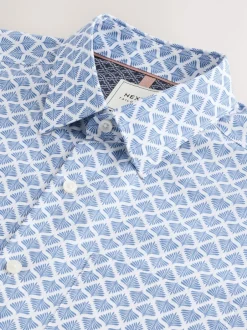 Next Bleu Fan Imprimé - Chemise Oxford Easy Iron avec manches courtes Online