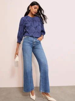 Friends Like These Bleu Fan Imprimé - Chemisier à manches froncées 3/4 Online