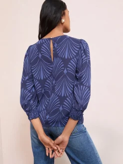 Friends Like These Bleu Fan Imprimé - Chemisier à manches froncées 3/4 Online