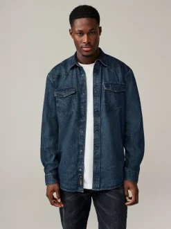 Next bleu foncé - Denim Western 100% Cotton Manches longues Chemises Outlet