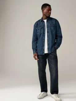 Next bleu foncé - Denim Western 100% Cotton Manches longues Chemises Outlet
