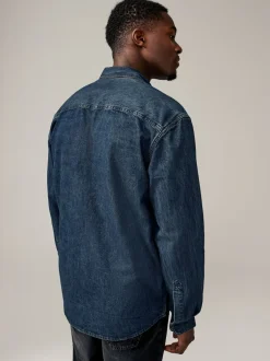 Next bleu foncé - Denim Western 100% Cotton Manches longues Chemises Outlet