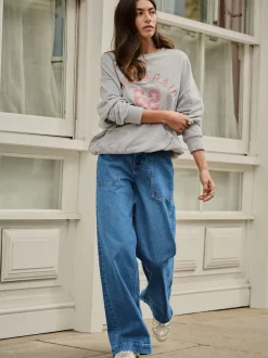 Next bleu foncé - Jeans larges utilitaires à taille haute