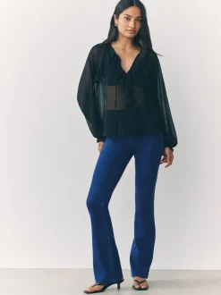 Next bleu foncé - Leggings bootcut en jersey à carreaux Outlet
