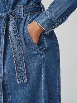 Next bleu foncé - Robe chemise mi-longue en Denim à buste plus ample Outlet