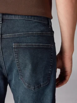 Next - Straight Fit Classic Jeans extensibles Bleu foncé lavé Outlet