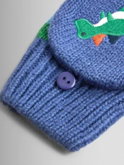 Jojo Maman Bébé Bleu imprimé dinosaure - Mitaines doublées de polaire Discount