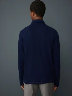 Next Bleu indigo - Manches longues - Polo texturé à manches longues gaufré Clearance