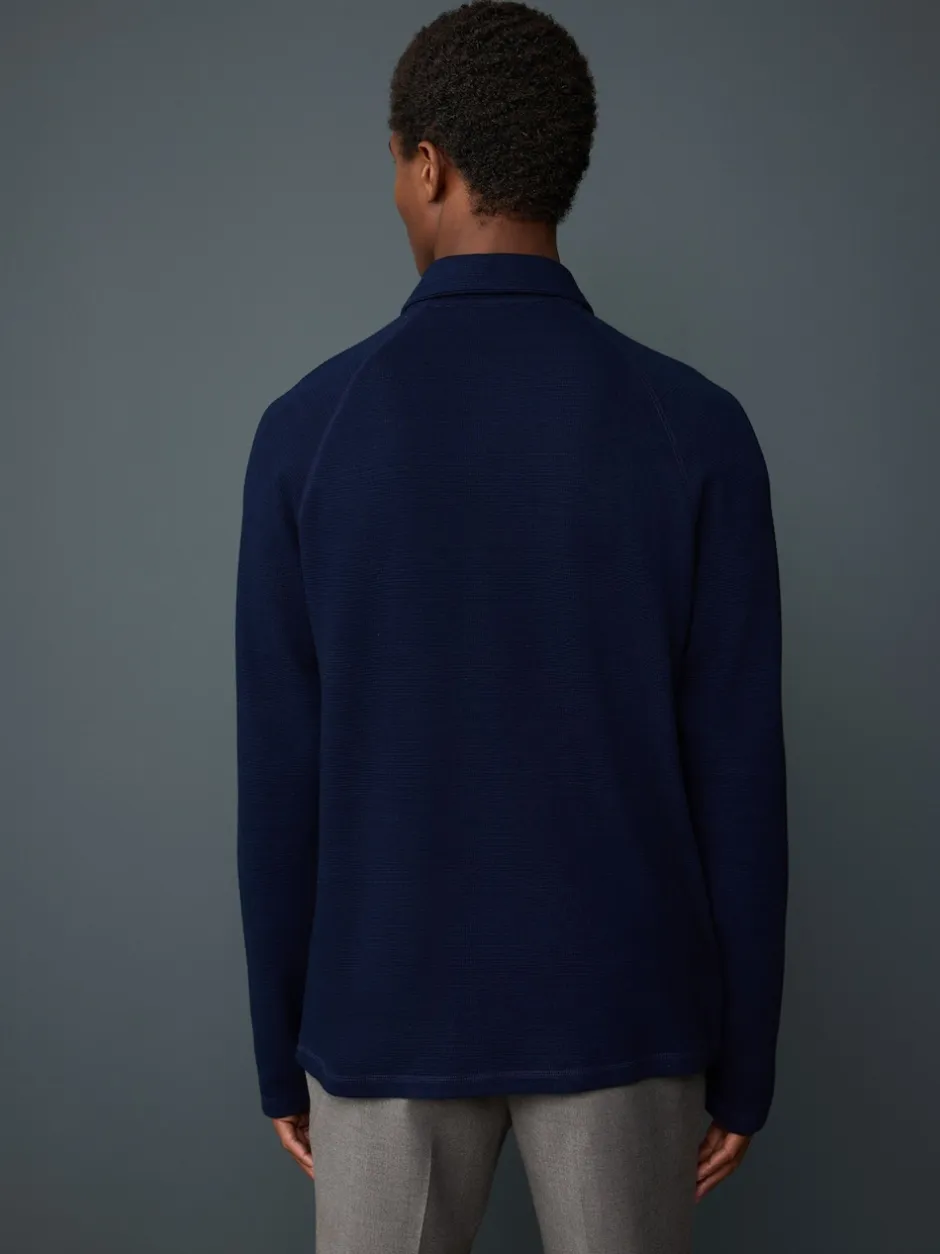 Next Bleu indigo - Manches longues - Polo texturé à manches longues gaufré Clearance