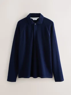 Next Bleu indigo - Manches longues - Polo texturé à manches longues gaufré Clearance