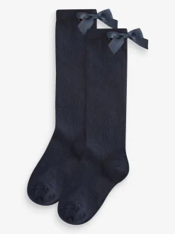 Next Bleu marine - 2 Chaussettes genoux riches Nœud en coton Lot Discount