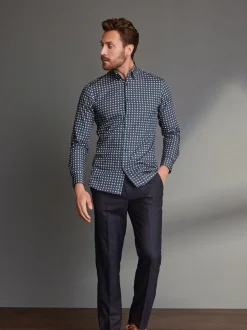 Next Bleu marine - Ajustement régulier - Pantalons Signature en 100 % laine avec ceinture Motion Flex