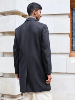 Next Bleu marine - Ajustement régulier - Manteau Epsom en laine Sale