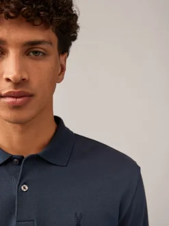 Next - Ajustement régulier - Polo à manches longues en piqué Bleu marine Sale