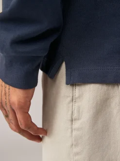 Next - Ajustement régulier - Polo à manches longues en piqué Bleu marine Sale