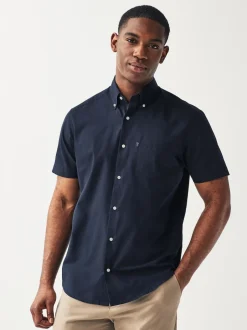 Next Bleu marine - Ajustement régulier - Chemise Oxford à manches courtes Easy Iron Button Down Discount
