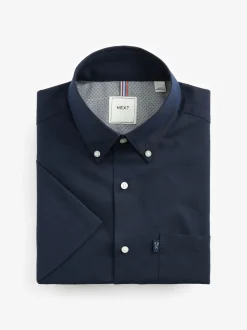 Next Bleu marine - Ajustement régulier - Chemise Oxford à manches courtes Easy Iron Button Down Discount