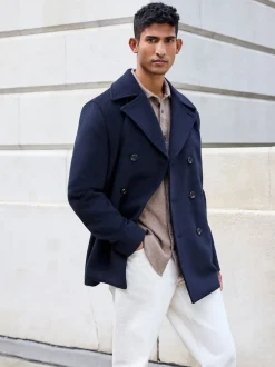 Next Bleu marine - Ajustement régulier - Caban N.premium doux au toucher en laine Best