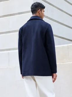 Next Bleu marine - Ajustement régulier - Caban N.premium doux au toucher en laine Best