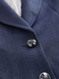 Next Bleu marine - Blazer ajusté à simple boutonnage en Denim style militaire New