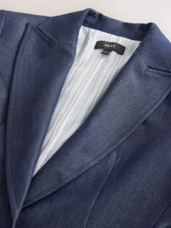 Next Bleu marine - Blazer ajusté à simple boutonnage en Denim style militaire New