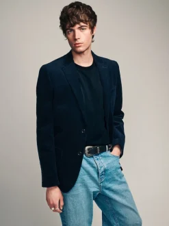 Next Bleu marine - Blazer en velours côtelé