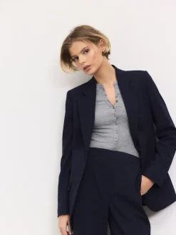 Next Bleu marine - Blazer simple boutonnage en laine Sale