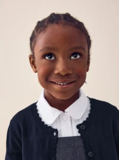 Next Bleu marine - Cardigan scolaire à bord festonné Cotton Rich (3-16ans) Clearance