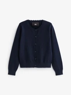 Next Bleu marine - Cardigan scolaire à bord festonné Cotton Rich (3-16ans) Clearance