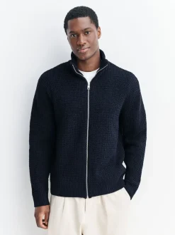 Next Bleu marine - Cardigan zippé en chenille Texture gaufré Coupe classique Sale